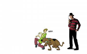 Картинка скуби ду против фредди крюгера юмор приколы прикол скуби-ду scooby-doo крюгер кошмар на улице вязов надпись