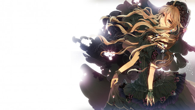 Обои картинки фото аниме, *unknown, другое, перчатки, бантики, девушка, шляпка