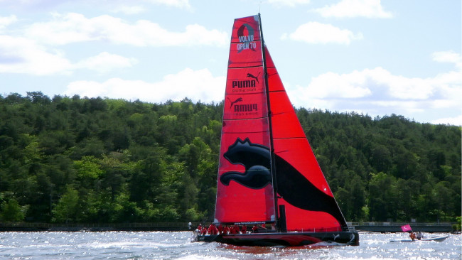 Обои картинки фото кругосветка, спорт, парусный, берег, яхта, катер, volvooceanrace, 2009