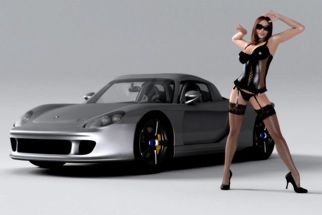 Обои картинки фото автомобили, 3д, автомобиль, девушка