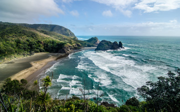 Картинка природа побережье бухта пляж волны океан