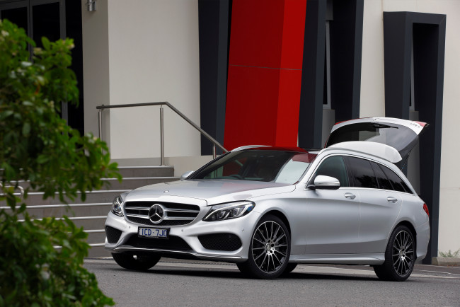 Обои картинки фото автомобили, mercedes-benz, amg, c, 250, светлый, 2014г, s205, au-spec, estate, line