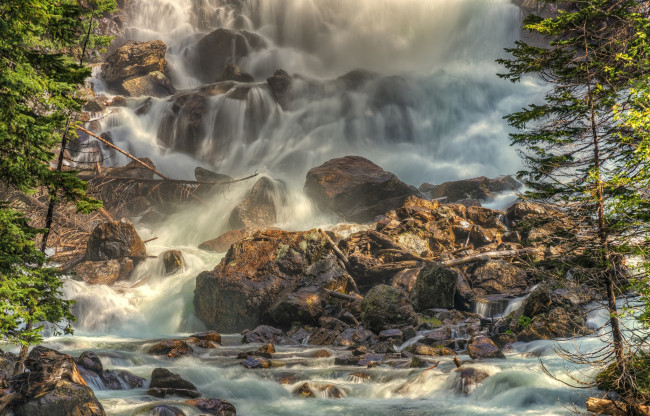 Обои картинки фото природа, водопады, лес, река, водопад