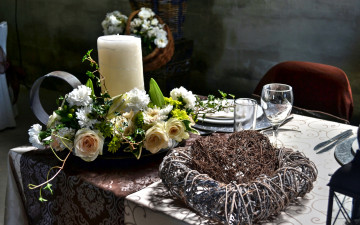 Картинка интерьер декор +отделка +сервировка приборы цветы свеча