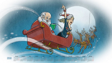 Картинка календари праздники +салюты сани олень 2018 женщина луна