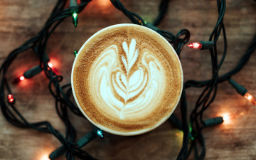 Картинка еда кофе +кофейные+зёрна капучино гирлянда