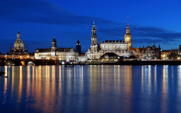 Картинка города дрезден+ германия река огни вечер мост