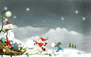 Картинка календари праздники +салюты елка снег снеговик подарок 2018