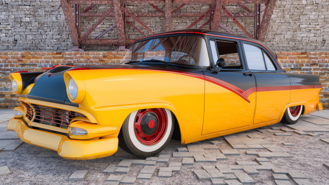 Обои картинки фото автомобили, 3д, ford, 1956, г