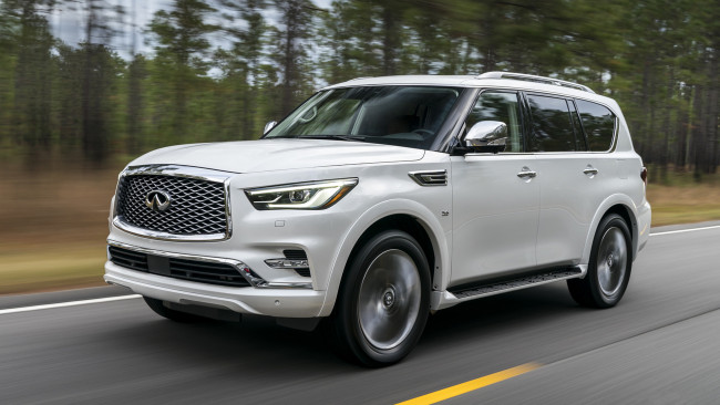 Обои картинки фото infiniti qx80 2018, автомобили, infiniti, 2018, qx80, внедорожник, белый