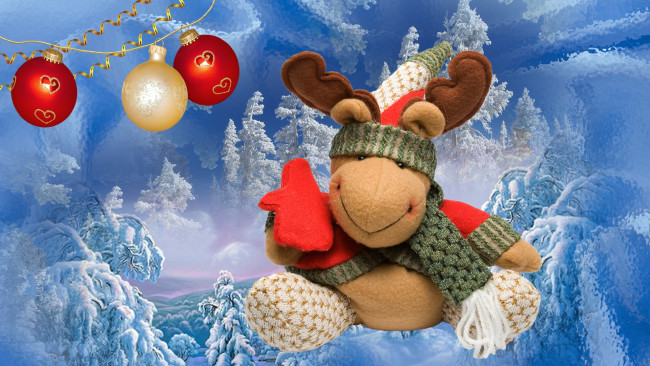 Обои картинки фото праздничные, мягкие игрушки, игрушка, новый, год, праздик, зима