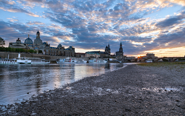 Обои картинки фото города, дрезден , германия, здания, пристань, суда, река