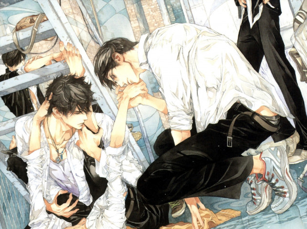 Обои картинки фото аниме, unknown,  другое , парни, лестница