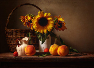 Картинка еда персики +сливы +абрикосы подсолнух