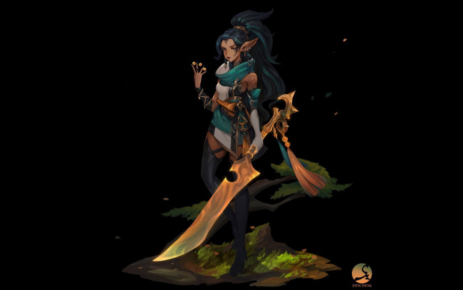 Обои картинки фото фэнтези, эльфы, девушка, эльф, меч