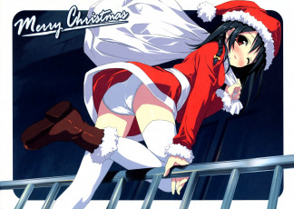 Картинка аниме зима +новый+год +рождество девочка костюм мешок