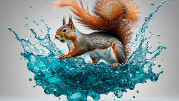 Картинка 3д+графика животные+ animals нейросети графика нейроарт ai art нейронные сети рисунки нейро искусство белка вода капли
