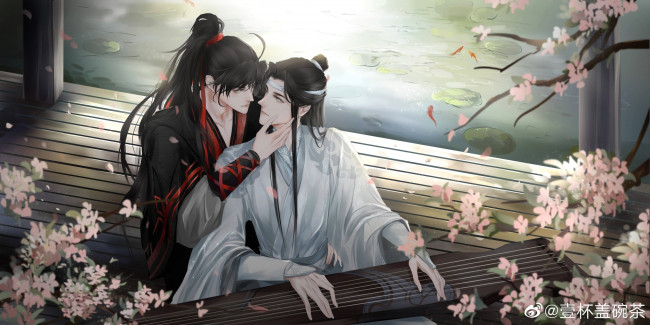 Обои картинки фото аниме, mo dao zu shi, вэй, усянь, лань, ванцзи, гуцинь, цветение