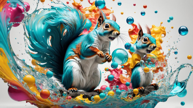 Обои картинки фото 3д графика, животные , animals, нейросети, графика, нейроарт, ai, art, нейронные, сети, рисунки, нейро, искусство, белка, вода, капли