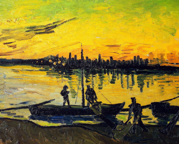 Обои картинки фото рисованное, vincent van gogh, винсент, ван, гог, угольные, баржи, 1888, музей, тиссена, борнемисы, мадрид