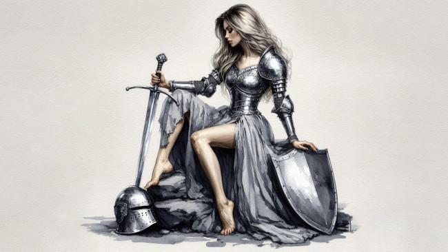 Обои картинки фото фэнтези, люди, нейросети, графика, нейроарт, ai, art, нейронные, сети, рисунки, нейро, искусство, нейрографика, graphics, neuroart, neural, networks, drawings, neuro, neurography, девушка, рыцарь