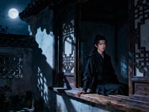 обоя рисованное, кино,  мультфильмы, вэй, усянь, дом, двор, окно, луна