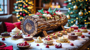 Картинка 3д+графика праздники+ holidays рождественское полено пирожные ассорти