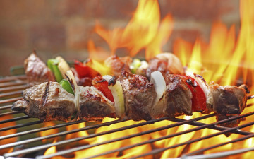 обоя еда, шашлык,  барбекю, решетка, огонь
