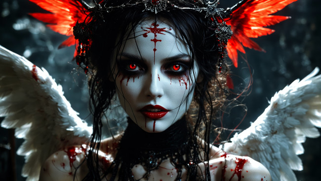 Обои картинки фото 3д графика, фантазия , fantasy, девушка, лицо, демонесса, крылья