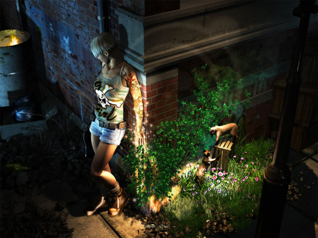 Обои картинки фото 3д, графика, people, люди, девушка, собачки