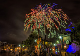 Картинка города диснейленд фейерверк парк ночь