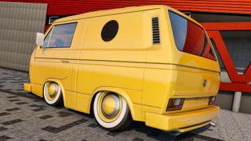 Картинка автомобили 3д volkswagen t3 transporter желтый