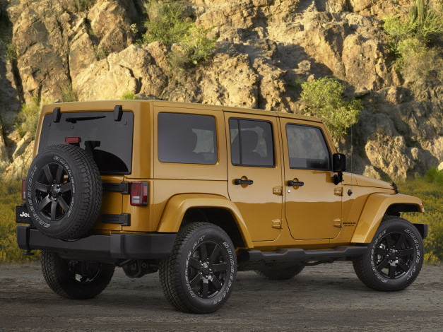 Обои картинки фото автомобили, jeep, wrangler, unlimited, altitude, jk, 2014, желтый