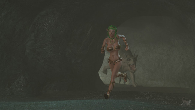 Обои картинки фото 3д графика, elves , эльфы, дракон, эльфийка, пещера