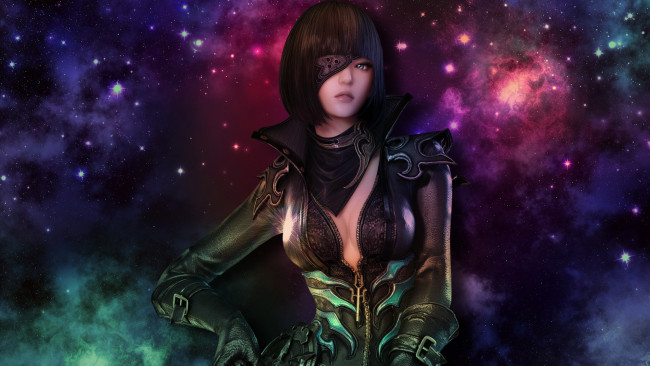 Обои картинки фото 3д графика, people , люди, глаз, повязка, девушка, космос