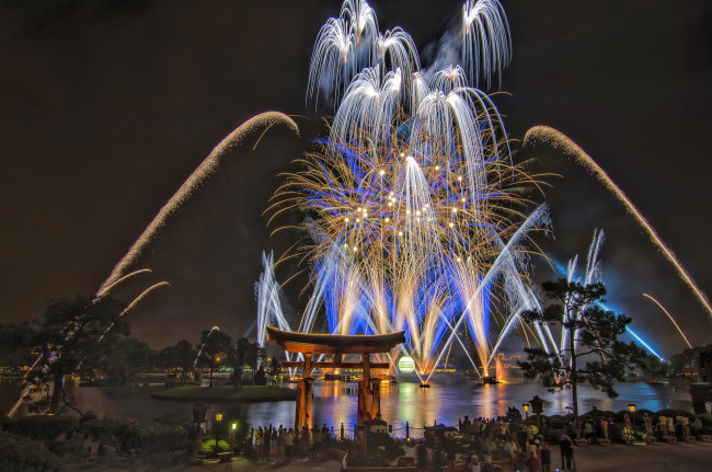 Обои картинки фото города, диснейленд, фейерверк, ночь, парк