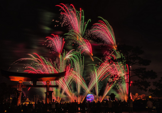 Обои картинки фото города, диснейленд, фейерверк, парк, ночь