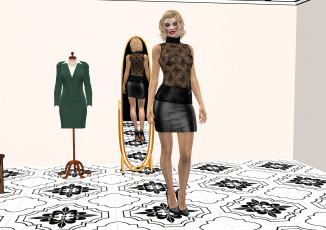 Картинка 3д+графика люди+ people девушка зеркало блондинка фон взгляд