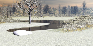 Картинка 3д+графика природа+ nature снег деревья озеро