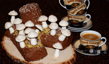 Картинка еда торты рулет грибы торт кофе чашка