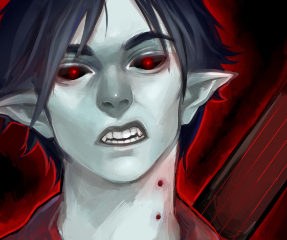 Обои картинки фото рисованное, кино, marshall, lee, время, приключений, adventure, time, маршалл, ли, вампир, парень, zapekanka, зубы, укус, след, красные, глаза