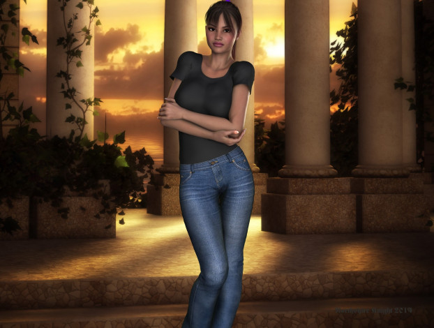 Обои картинки фото 3д графика, люди , people, девушка, фон, взгляд