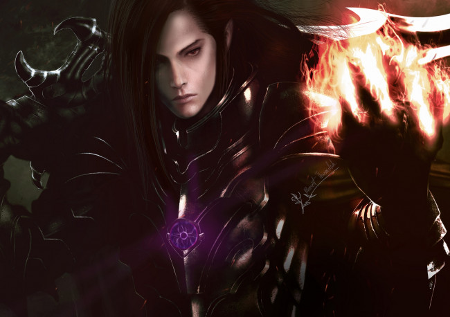 Обои картинки фото видео игры, ~~~другое~~~, арт, парень, пламя, огонь, взгляд