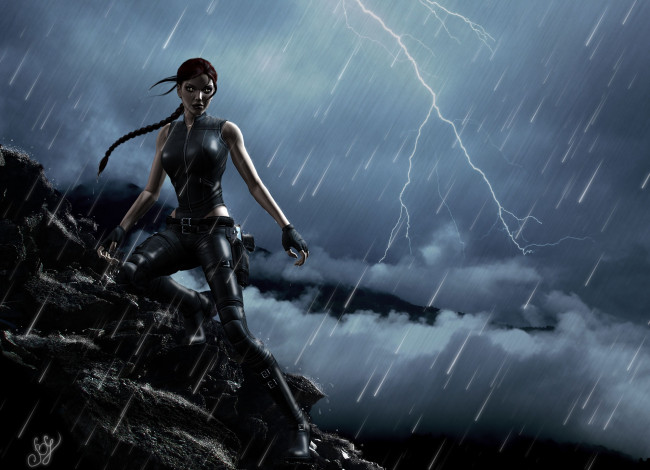 Обои картинки фото 3д графика, люди , people, фон, дождь, взгляд, девушка