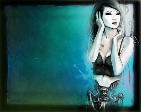 Картинка фэнтези роботы +киборги +механизмы девушка фон взгляд тату