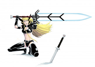 Картинка рисованное комиксы меч взгляд фон девушка