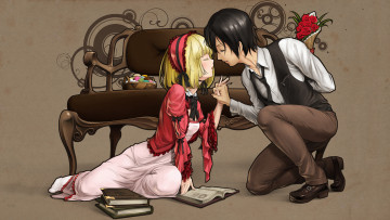 Картинка аниме unknown +другое сладости книги букет кресло поцелуй gosick victorica de blois kujou kazuya