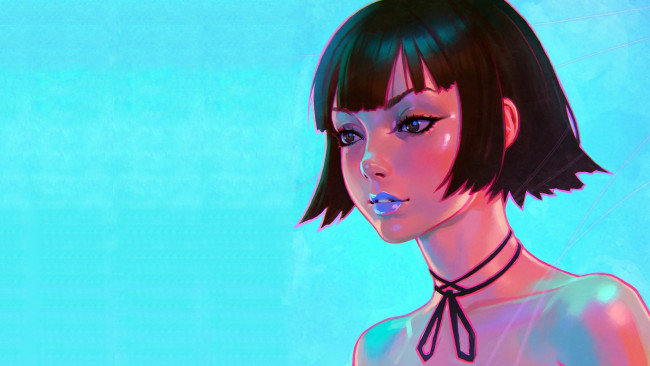 Обои картинки фото аниме, unknown,  другое, лицо, прическа, волосы, девушка, арт