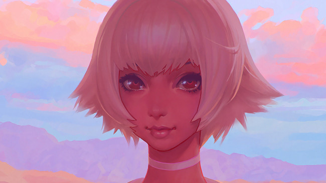 Обои картинки фото аниме, unknown,  другое, волосы, глаза, девушка, арт, красавица, прическа