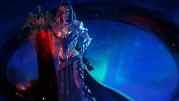 обоя видео игры, guild wars 2, девушка, меч, взгляд, фон